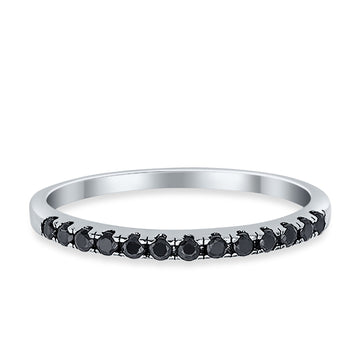 Half Eternity Wedding Band Ring Round Simulated Black CZ 925 Sterling Silver